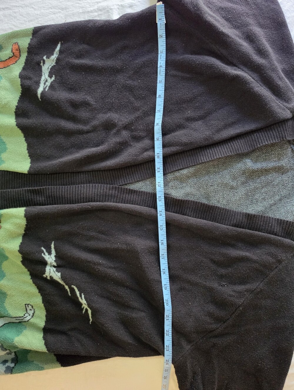 Dangerfield Dinosaur Knit Cardigan Sweater XL Cotton Black Green Whimsical Retro - Picture 5 of 8